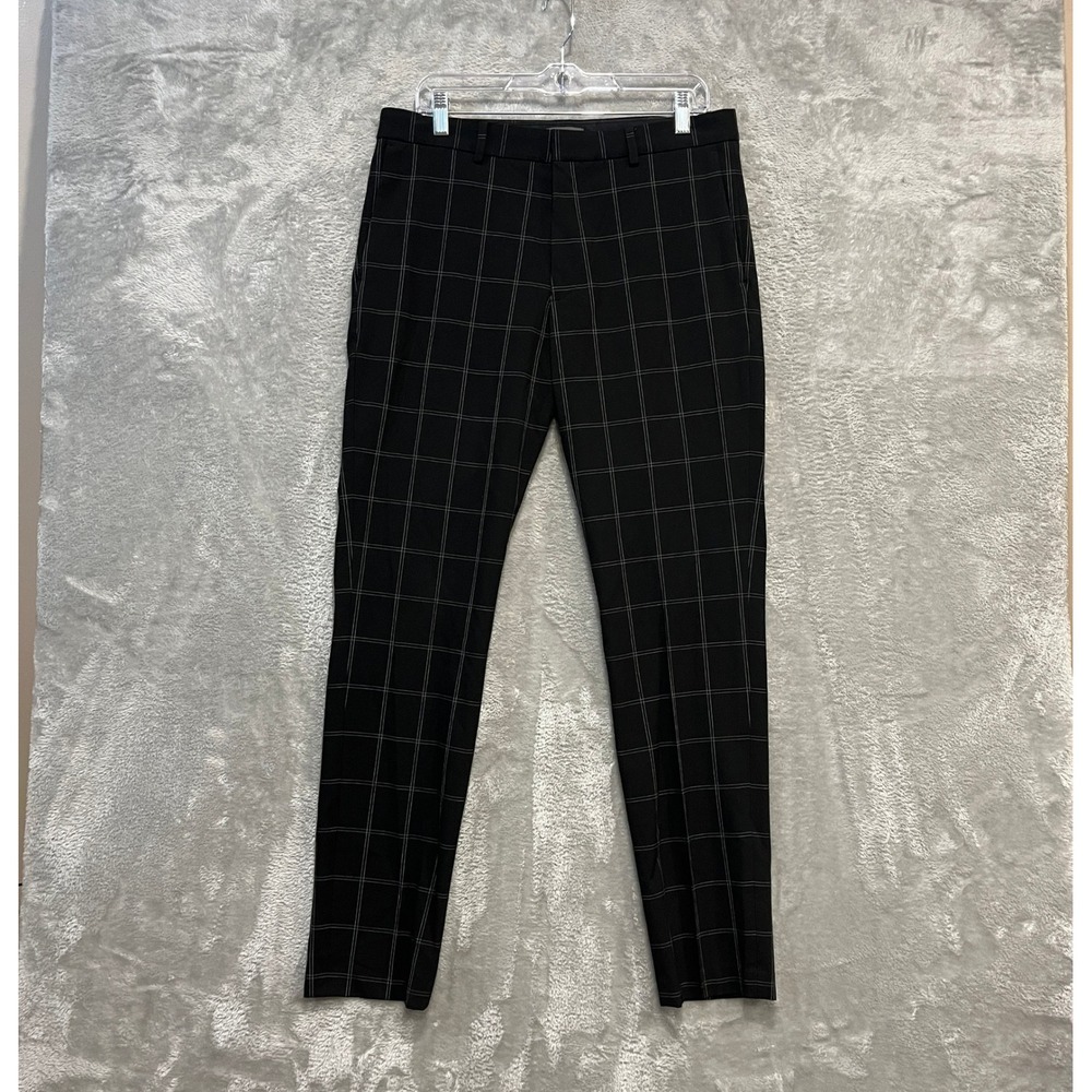 H&M Dress Pants Mens 32 Black Windowpane Plaid Slim Fit Trousers